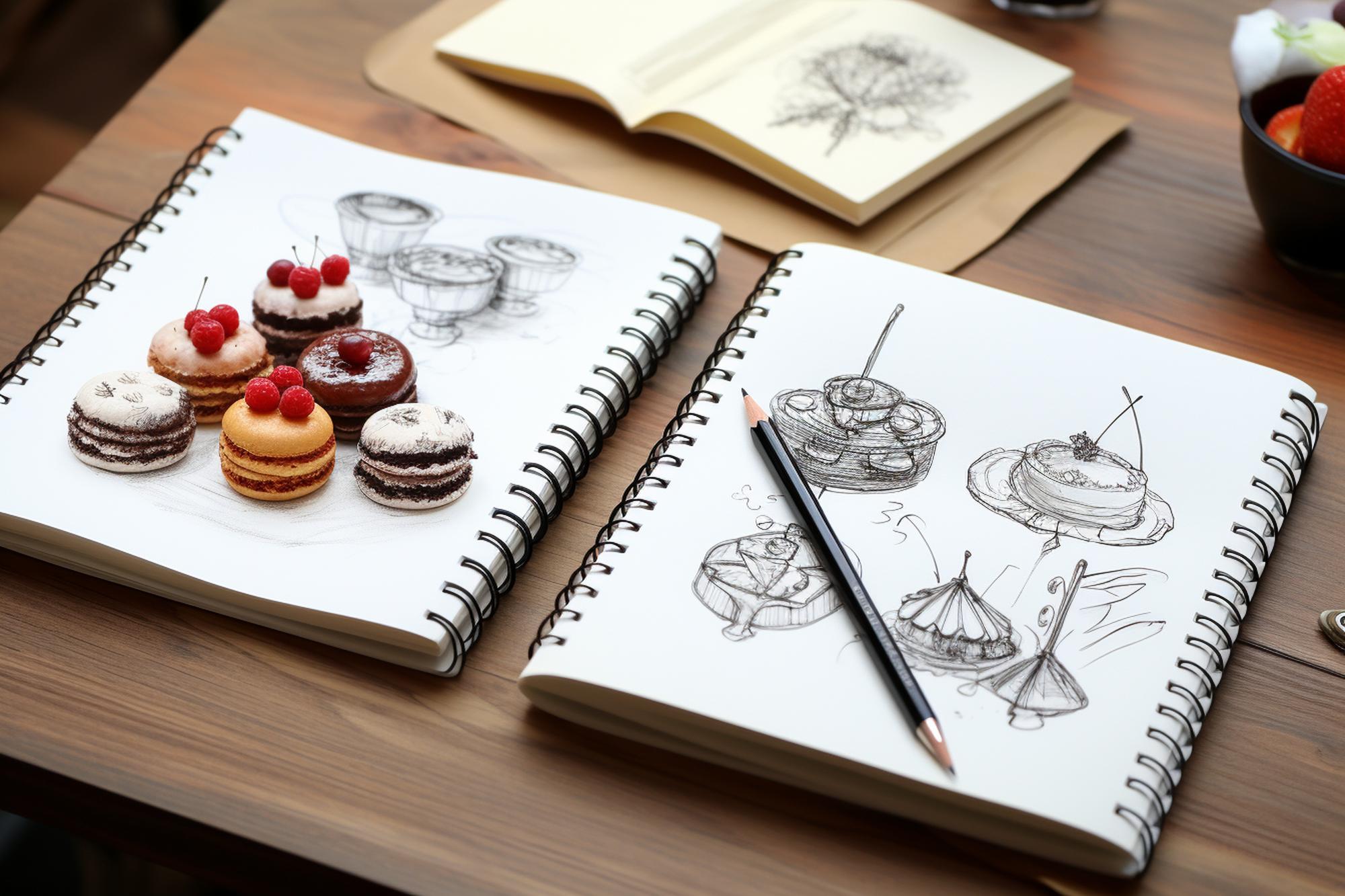 Notebook with menu sketches